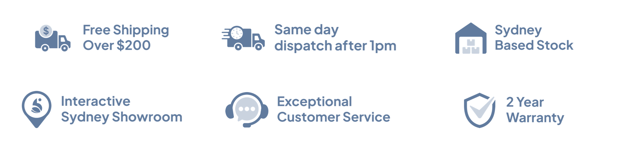 Free shipping over $200, Same day dispatch after 1pm and Sydney based stock icons.